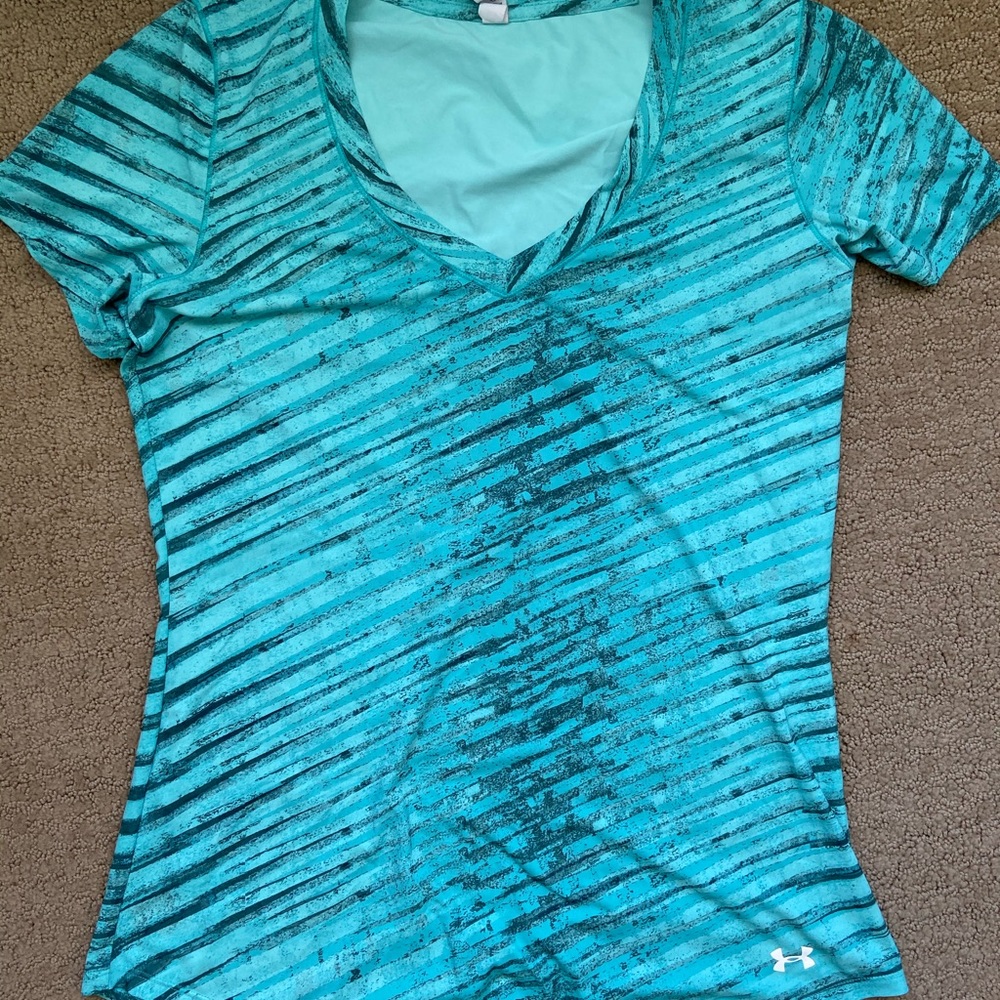 Under Armour Teal Striped V-Neck Top!